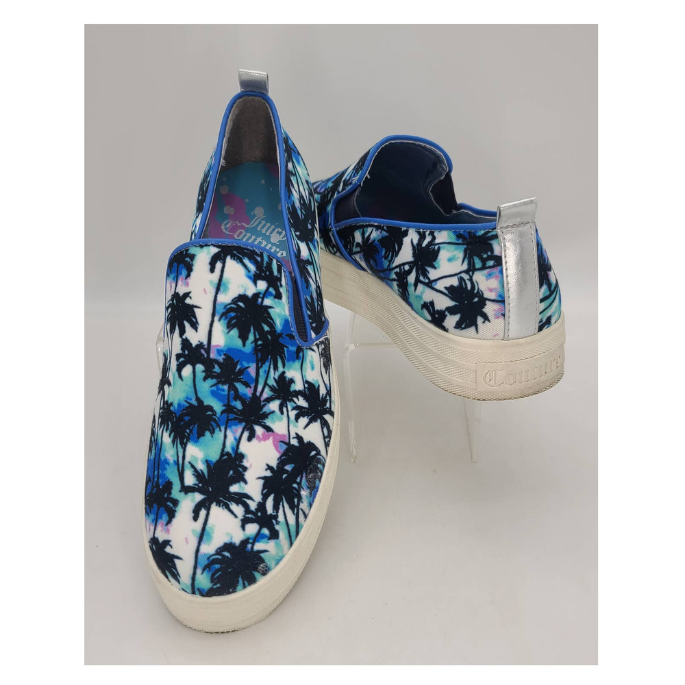 Juicy Couture Nicky Blue Palm Tree Platform Slip-On Sneakers Size 8 1/2 M